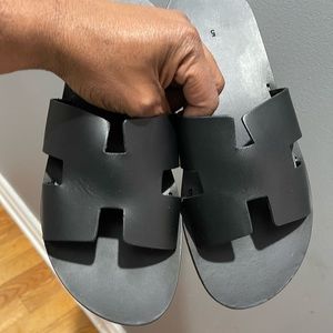 Nice ‘H’ Looking Custom Hand Made Slippers Black Sz 44